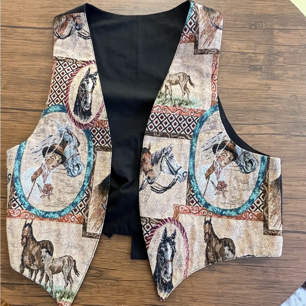 Vintage Western Equestrian tapestry Patterned Vest